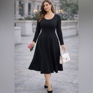 24 seven comfort Elegant Black Long Sleeve Dress Size L